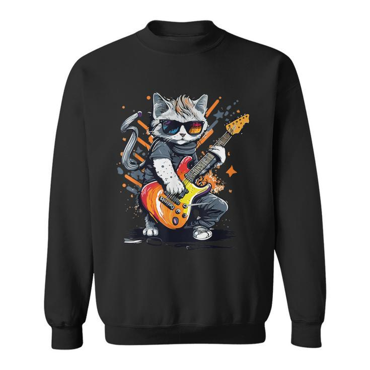 Rock Cat Playing Guitar Guitar Cat Sweatshirt
