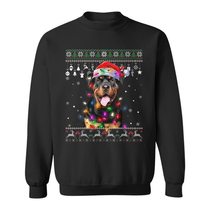 Rottweiler Santa Hat Christmas Tree Lights Xmas Ugly Sweater Sweatshirt