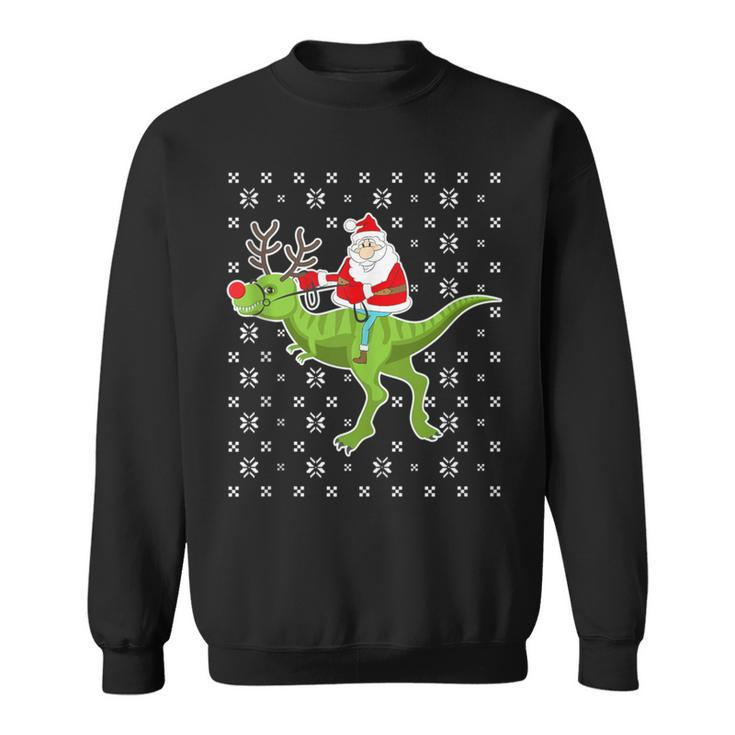 Santa Riding On T-Rex Santa Ugly Christmas Sweater Sweatshirt