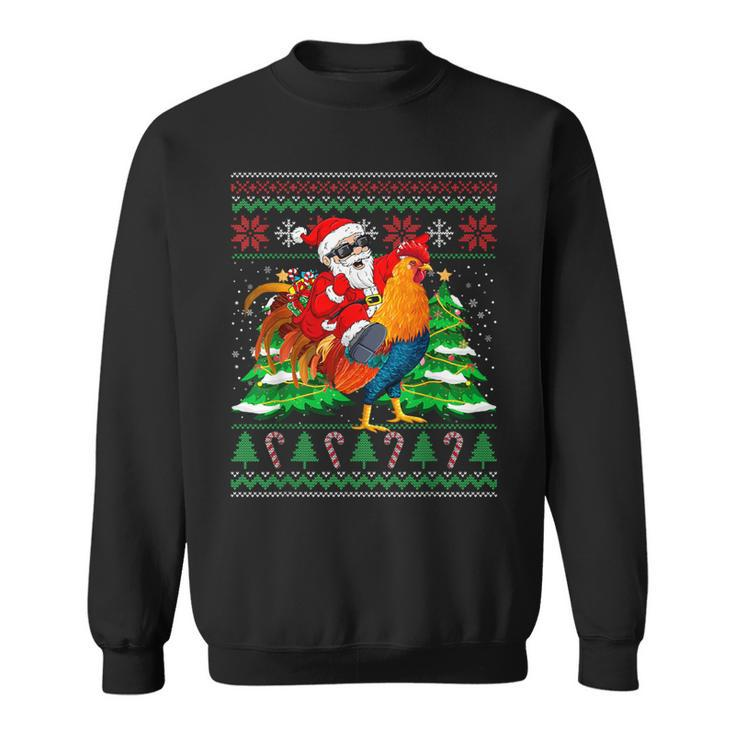 Santa With Rooster Christmas Tree Farmer Ugly Xmas Sweater Sweatshirt