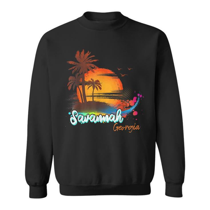 Savannah Georgia Beach Summer Vacation Palm Trees Sunset Men Georgia Gifts And Merchandise Funny Gifts Sweatshirt