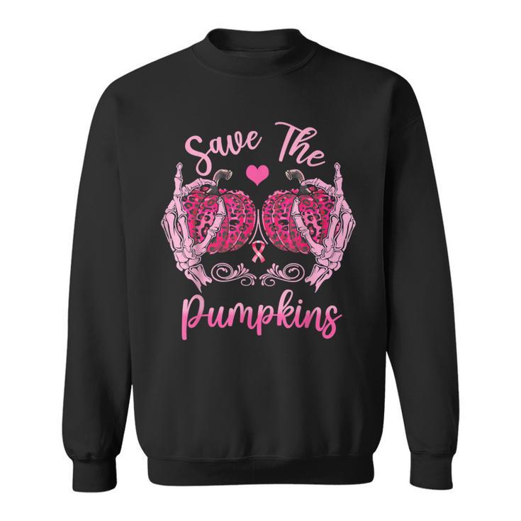 Save The Pumpkin Boobs Skeleton Hand Halloween Breast Cancer Men s T shirt Back Print Seseable CA