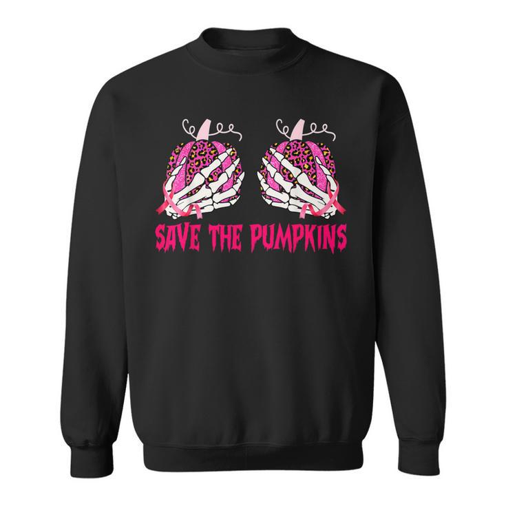 Save The Pumpkins Leopard Skeleton Breast Cancer Awareness Sweatshirt