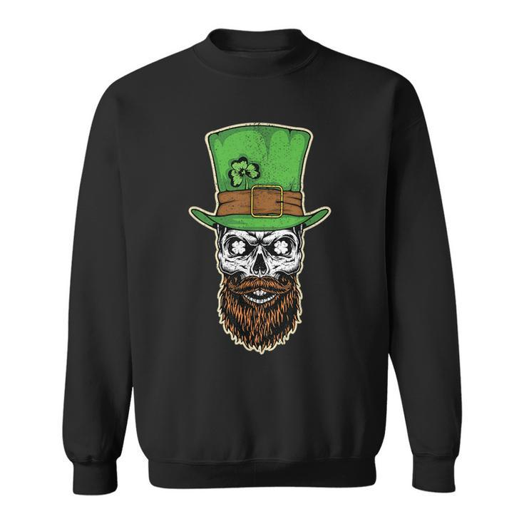 Scary Bearded Leprechaun Skull St Patrick Day Distressed  Sweatshirt