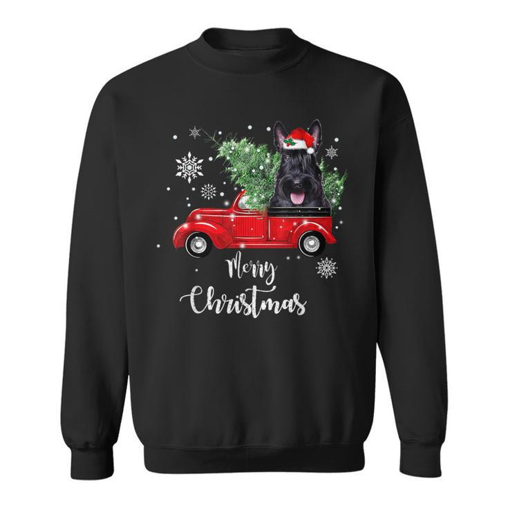 Scottish Terrier Ride Red Truck Christmas Pajama Sweatshirt