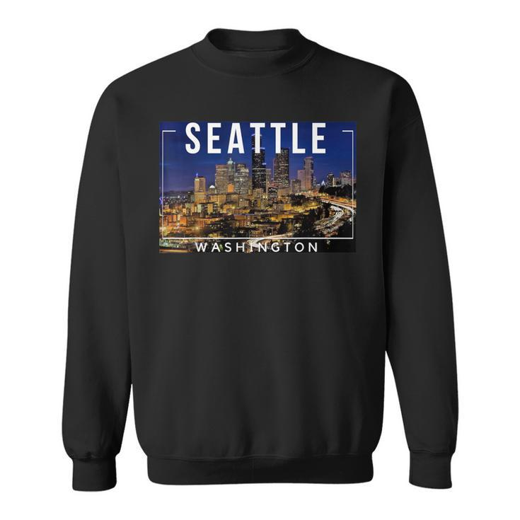 Seattle Washington Skyline Space Needle Mount Rainier Sweatshirt