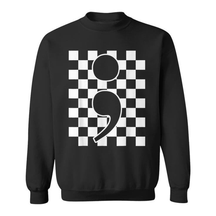 Semicolon Mental Health Matters Awareness Retro Checkered Sweatshirt