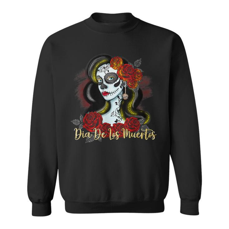Senora Lady Roses Mexican Dead Day Of Dia De Los Muertos Sweatshirt