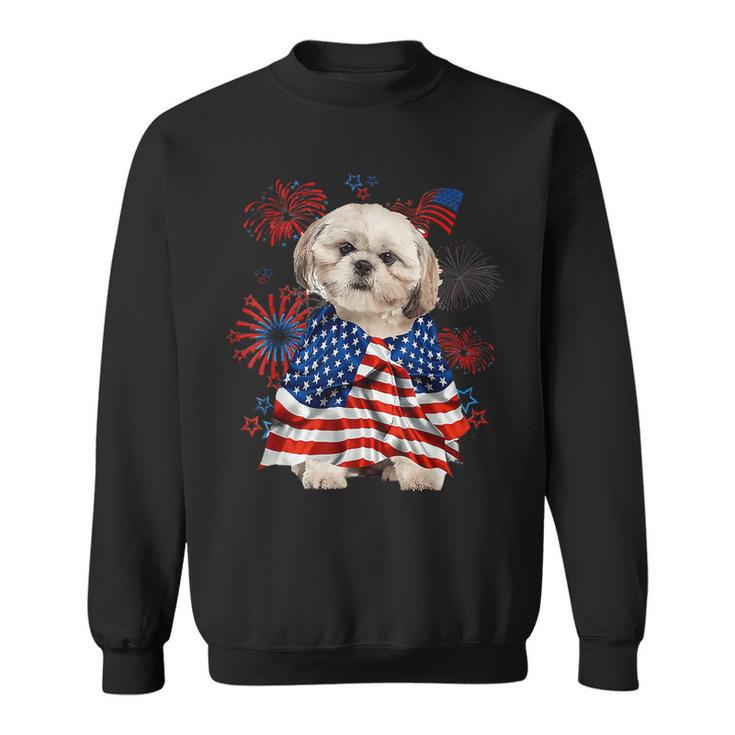 Shih Tzu Dog American Usa Flag 4Th Of July Dog Lover Owner  Sweatshirt