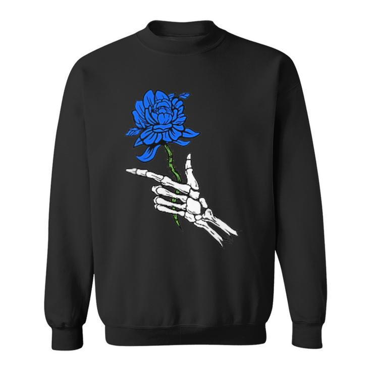 Skeleton Hand Holding A Blue Rose Sweatshirt