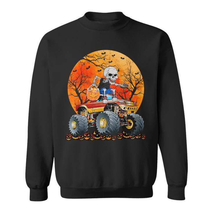 Skeleton Monster Truck Moon Candy Toddler Boys Halloween Sweatshirt