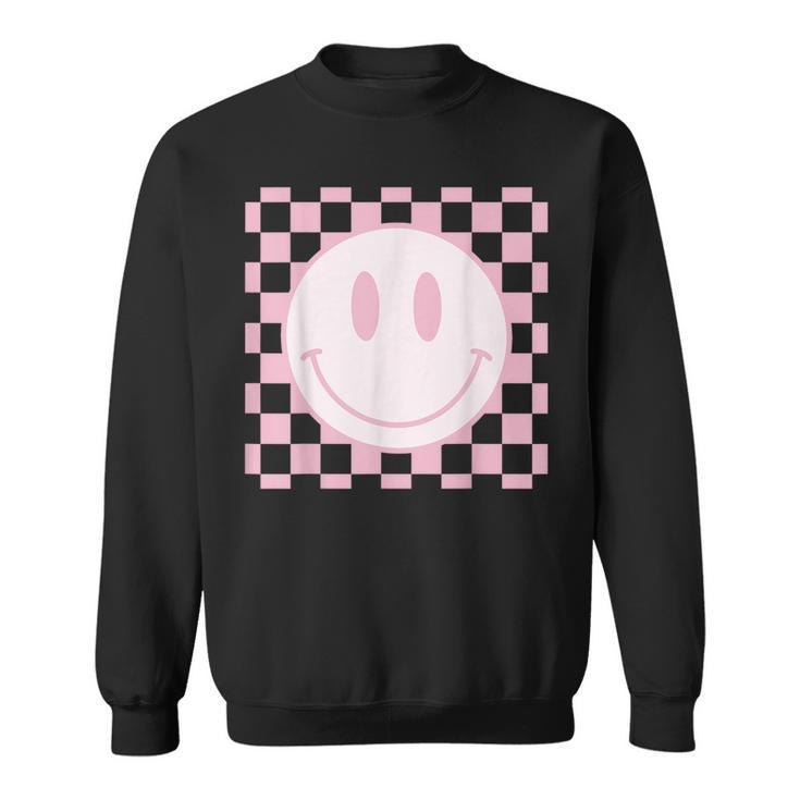 Smile Face Pink Vintage Checkered Pattern Retro Happy Face  Sweatshirt
