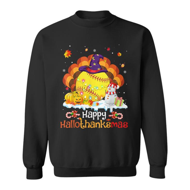 Softball Halloween Christmas Thanksgiving Hallothanksmas Sweatshirt
