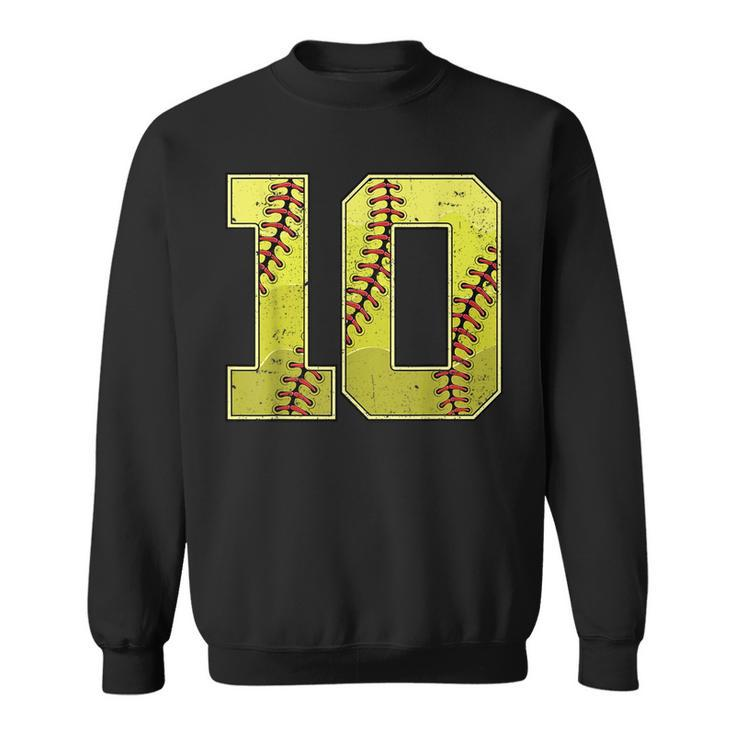 Softball Tenth 10Th Birthday Boy Girl Ten 10 Years Old Bday  Sweatshirt