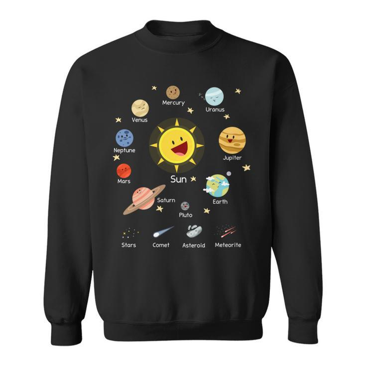 Solar System With Sun Planets Comets And Earth Sweatshirt