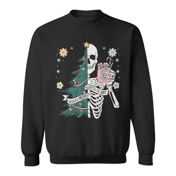 Sorta Scary Merry Sorta Christmas Skeleton Tree Santa Sweatshirt