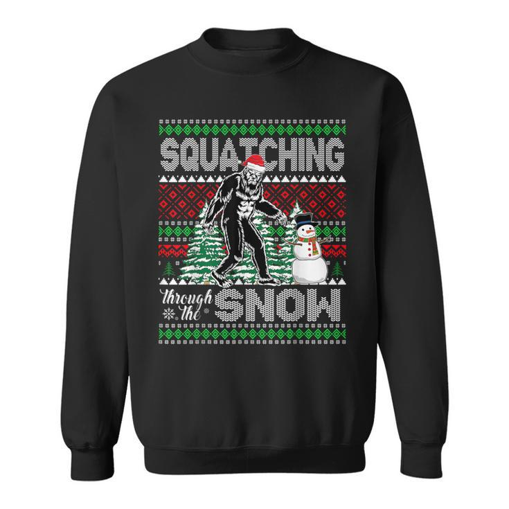 Squatching Through The Snow Bigfoot Ugly Sweater Christmas Sweatshirt