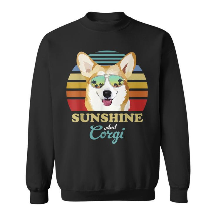 Sunshine And Corgi Dog Vintage Retro Sunset Beach Vibe  Sweatshirt