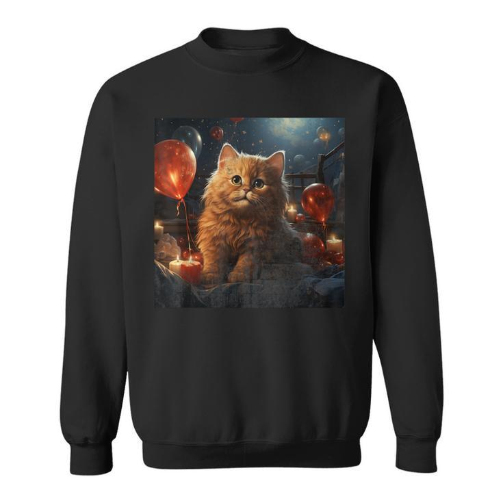 Suphalak Cat 4Th Of July Red Fireworks Star Pillow Graphic Sweatshirt