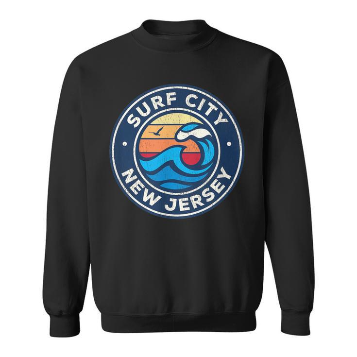 Surf City New Jersey Nj Vintage Nautical Waves Sweatshirt