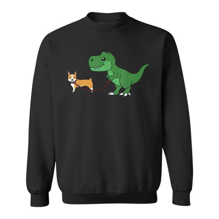 T Rex Dinosaur Walking Corgi Funny Dog Gift  Sweatshirt
