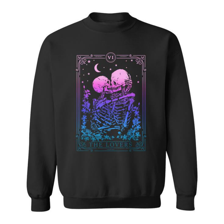 Tarot Card Kissing Skeleton Lovers Skull Bones Horror Goth Tarot Sweatshirt