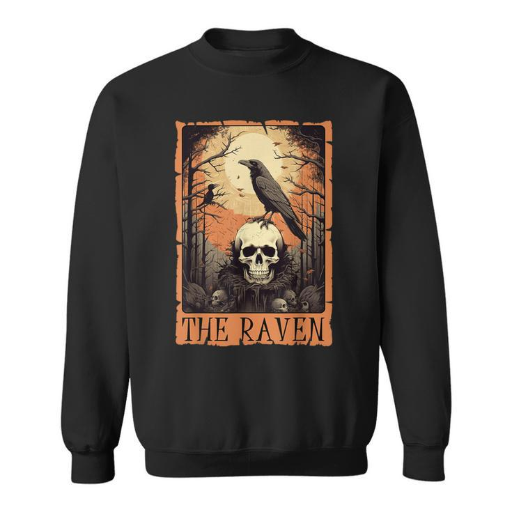 Tarot Card The Raven Crow Skull Spooky Halloween Sweatshirt