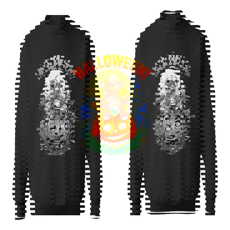 Teddy Halloween Bear Scary Little Bear Zombie On Pumpkin   Sweatshirt