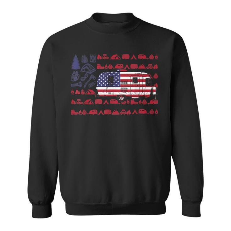 Tent Camper Van American Flag Camping 4Th Of July  Camping Funny Gifts Sweatshirt