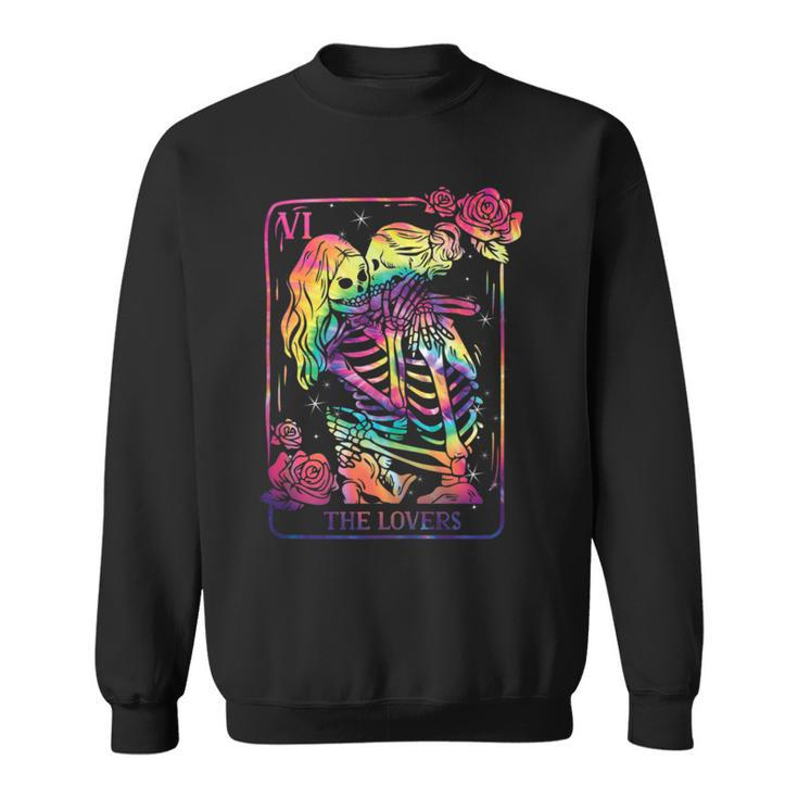 The Lovers Tarot Card Goth Tie Dye Kissing Lesbian Skeletons  Sweatshirt