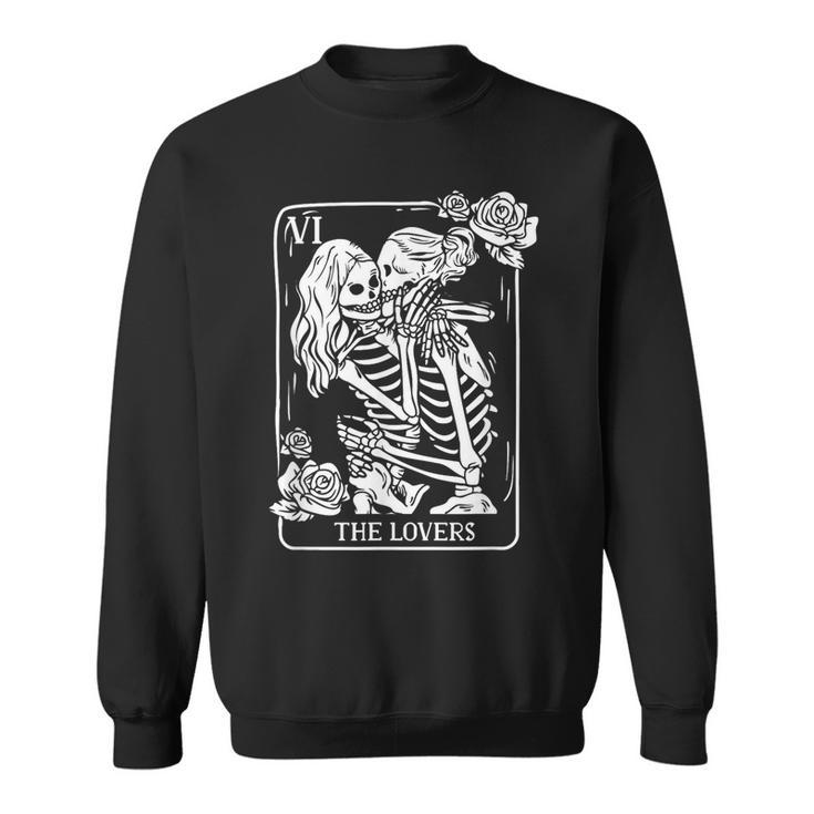 The Lovers Tarot Card Occult Goth Kissing Lesbian Skeleton  Sweatshirt