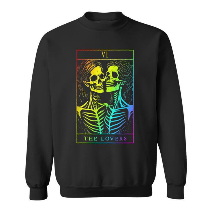 The Lovers Tarot Card Occult Goth Lesbian Skeleton Halloween  Sweatshirt
