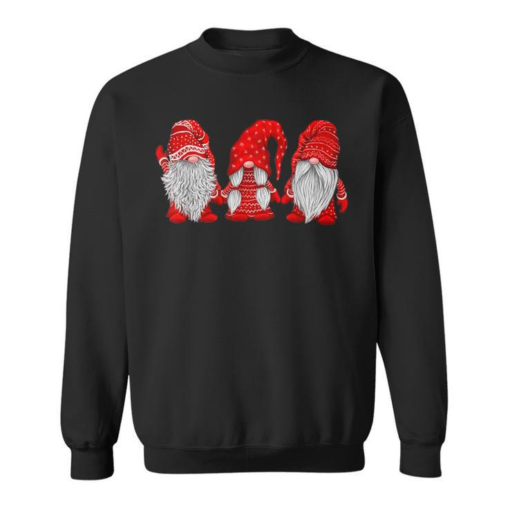 Three Gnomes In Red Costume Christmas Hanging With Gnomes Sweatshirt