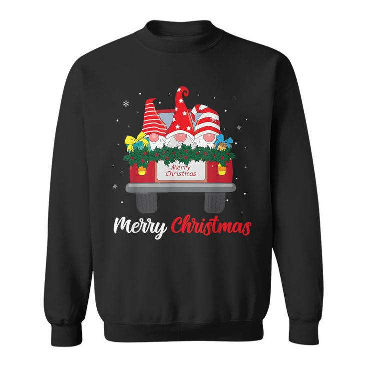 Three Gnomes In Red Truck With Merry Christmas Tree Family Sweatshirt