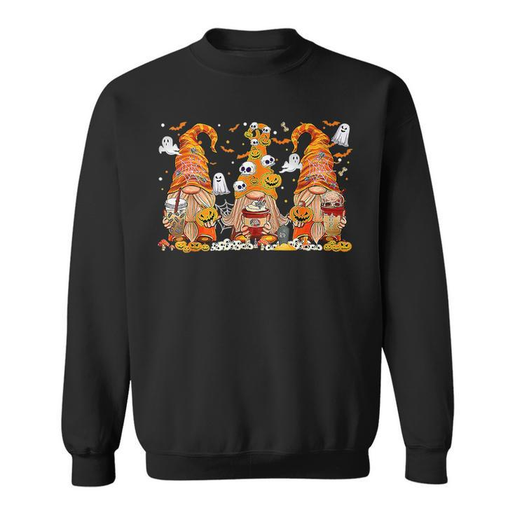Three Gnomes Scary Pumpkin Spice Latte Skull Ghost Halloween  Sweatshirt