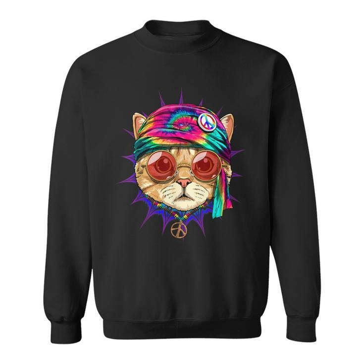 Tie Dye Cat Hippy Cat Peace Sign Cat Lover Sweatshirt