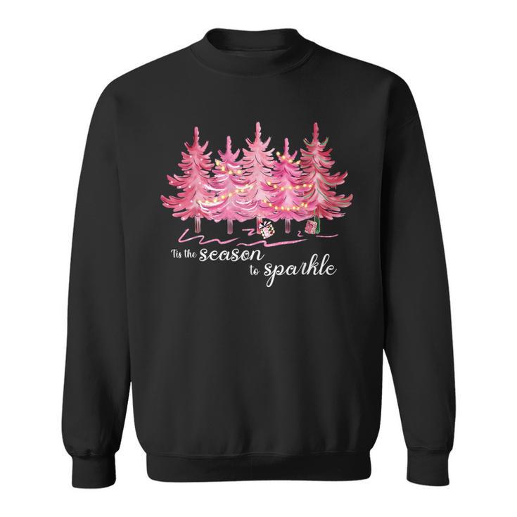 Tis The Season To Sparkle Cute Pink Christmas Tree Sweatshirt