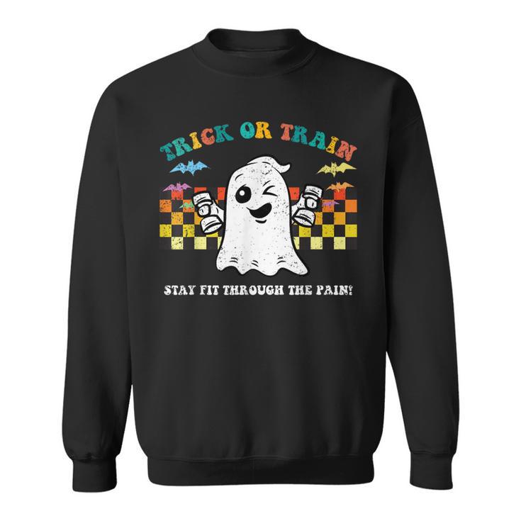 Trick Or Train Ghost Halloween Costume Fitnes Gym Workout Sweatshirt