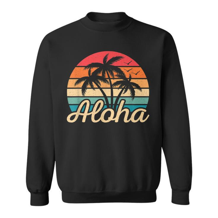 Tropical Hawaiian Retro Palm Tree Sunset Aloha Hawaii Beach  Sweatshirt