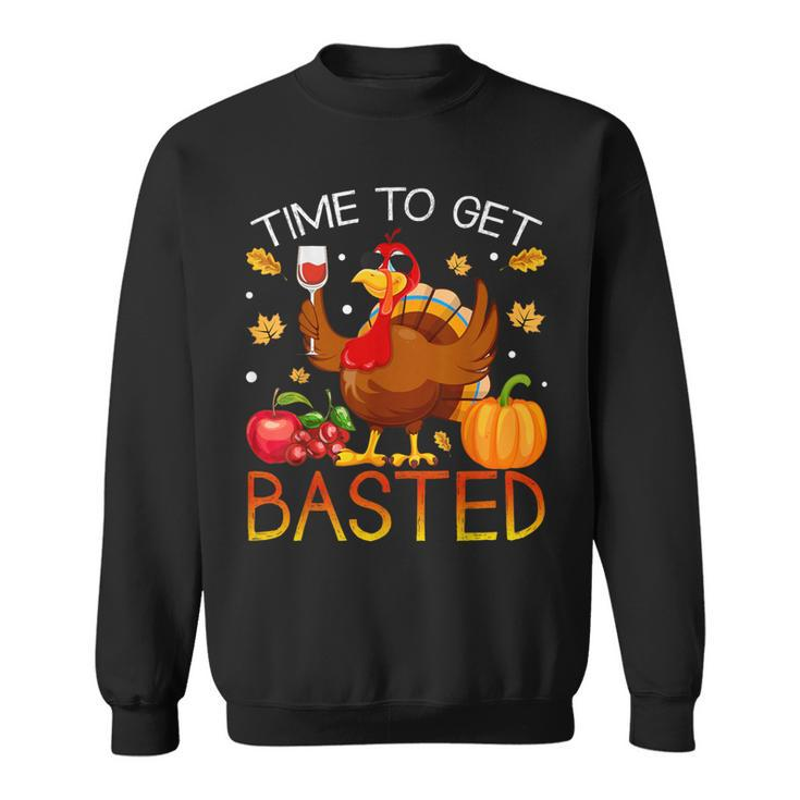 Turkey Time To Get Basted Retro Happy Thanksgiving Women Sweatshirt