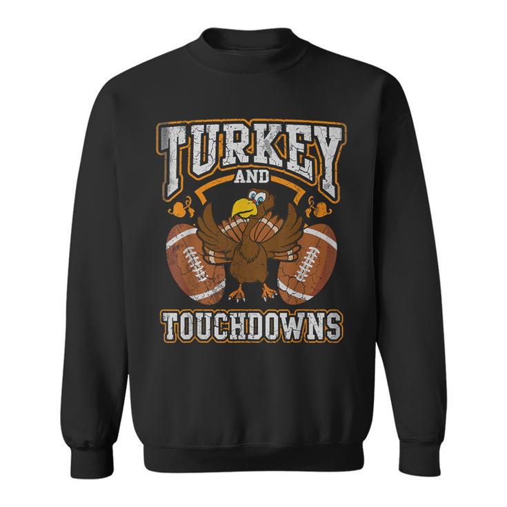 Turkey And Touchdowns Football Retro Thanksgiving Boys Sweatshirt