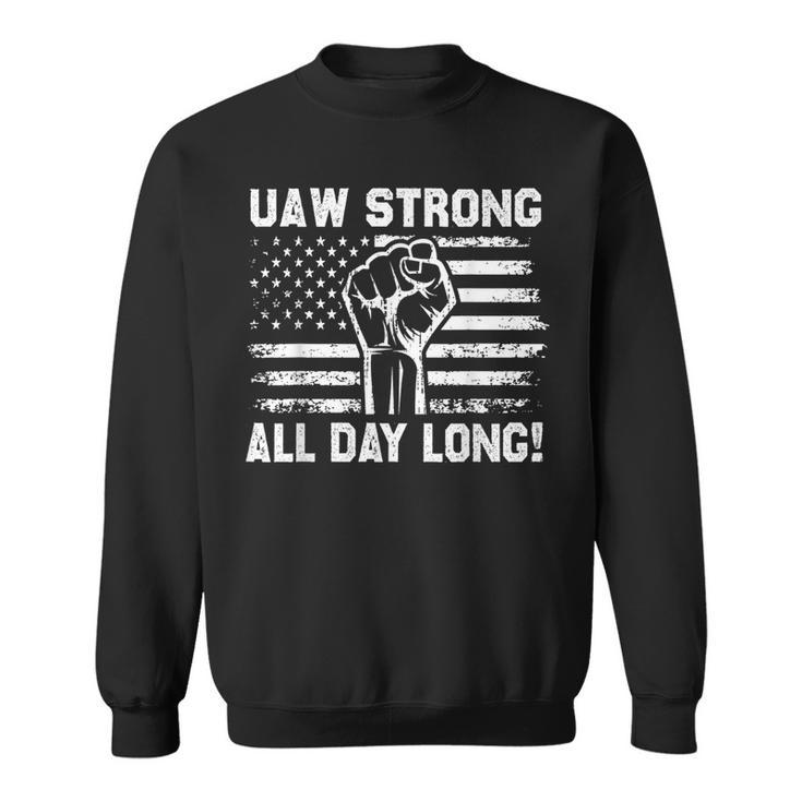Uaw Strike Usa Flag Red United Auto Workers Picket Sign Sweatshirt