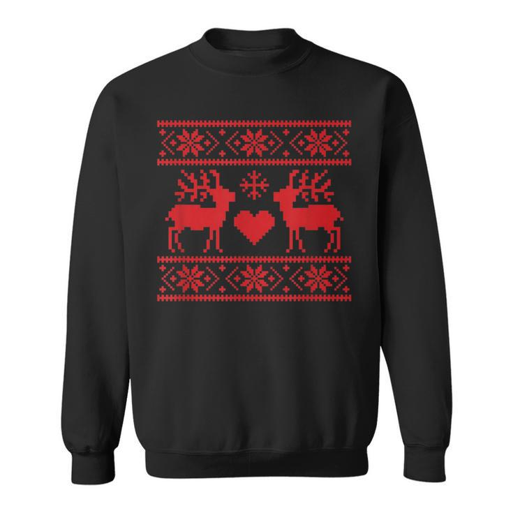 Ugly Christmas Sweater Deer And Hearts Sweatshirt