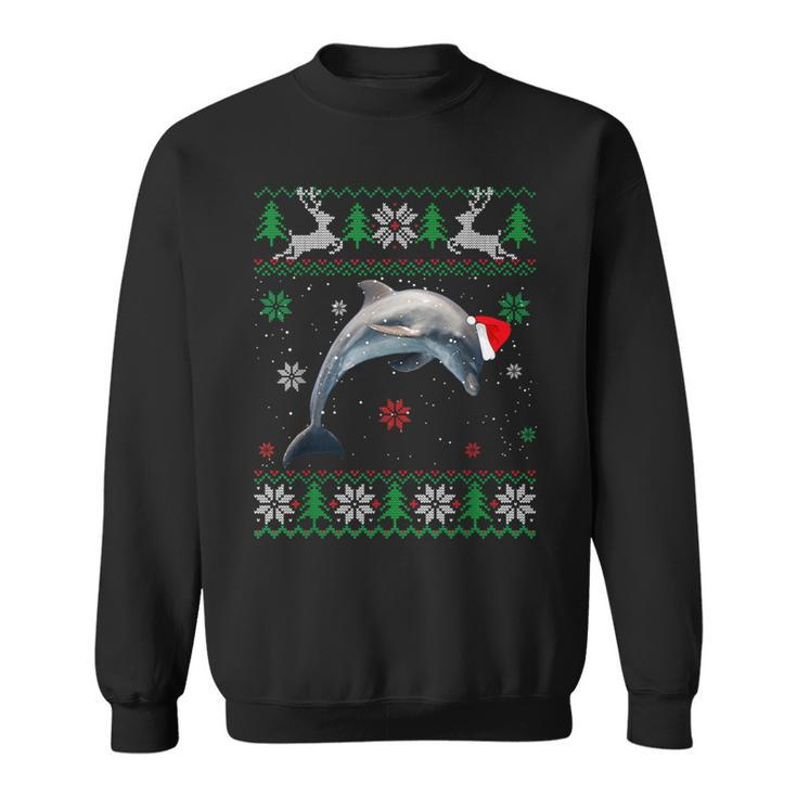 Ugly Sweater Christmas Dolphin Lover Santa Hat Animals Sweatshirt