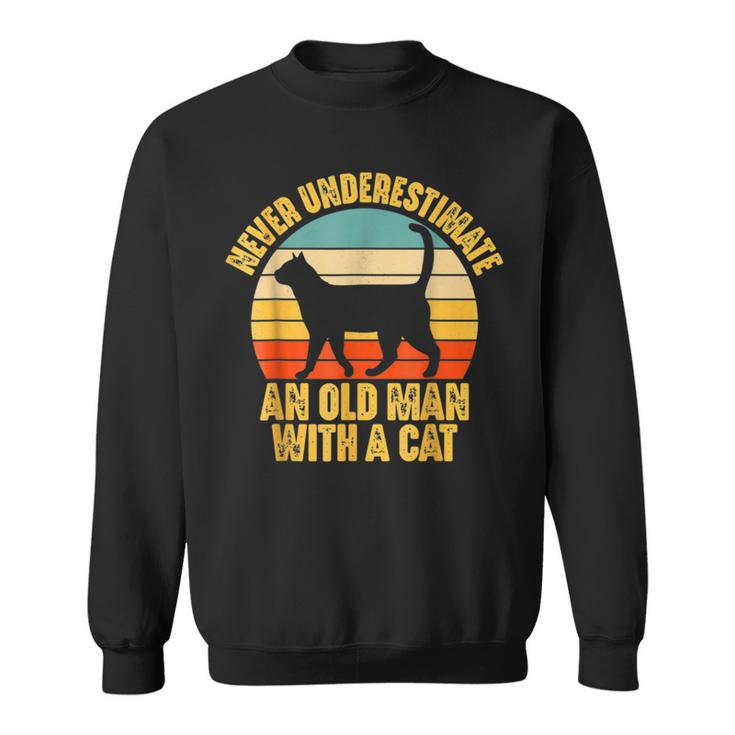 Never Underestimate An Old Man With A Cat Lover Vintage Sweatshirt