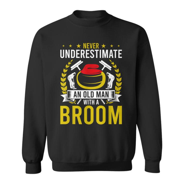 Never Underestimate An Old Man With A Curling Broom Sweatshirt