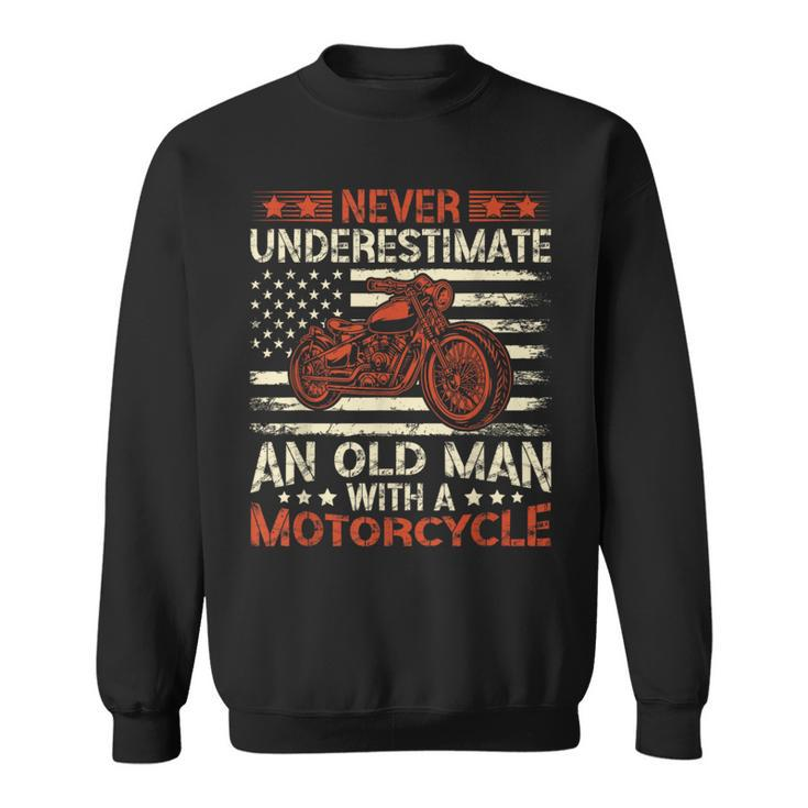 Never Underestimate An Old Man With A Motorcycle Usa Flag Sweatshirt