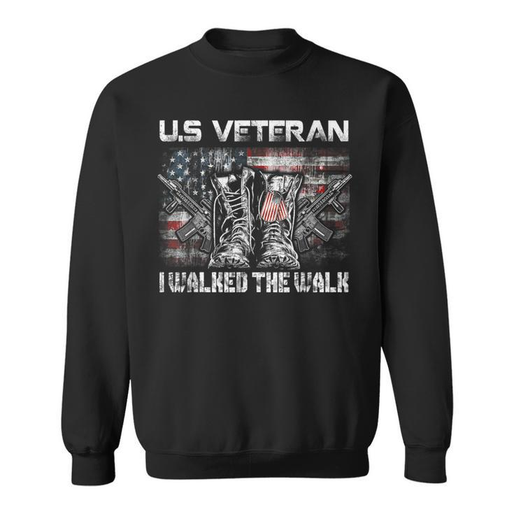 Us Veteran I Walked The Walk Combat Boots Dogtag Usa Flag  Sweatshirt