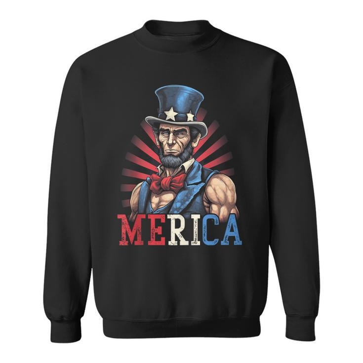 Usa 4Th Of July Abraham Lincoln Funny Workout Muscles  Sweatshirt