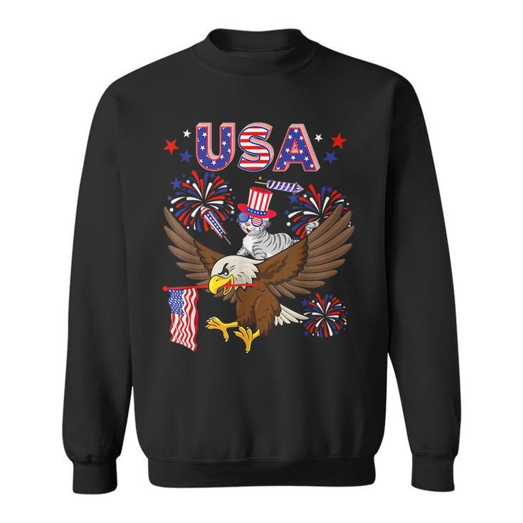 Usa Cute Cat Sunglasses Riding Eagle 4Th Of July Lover Usa Funny Gifts Sweatshirt